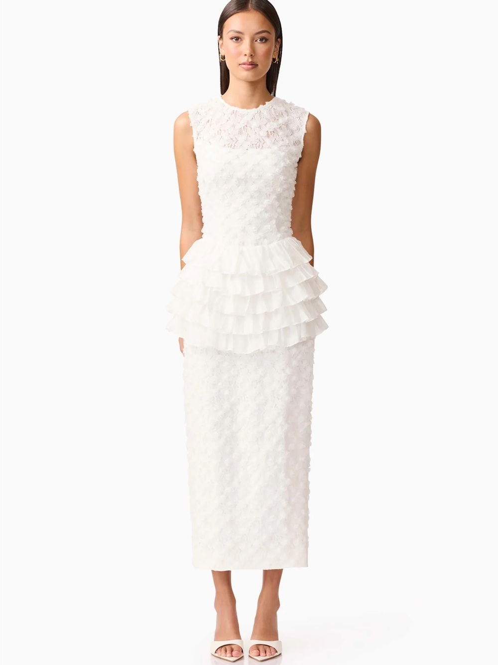 Elliatt Athena Lace Midi Dress in White